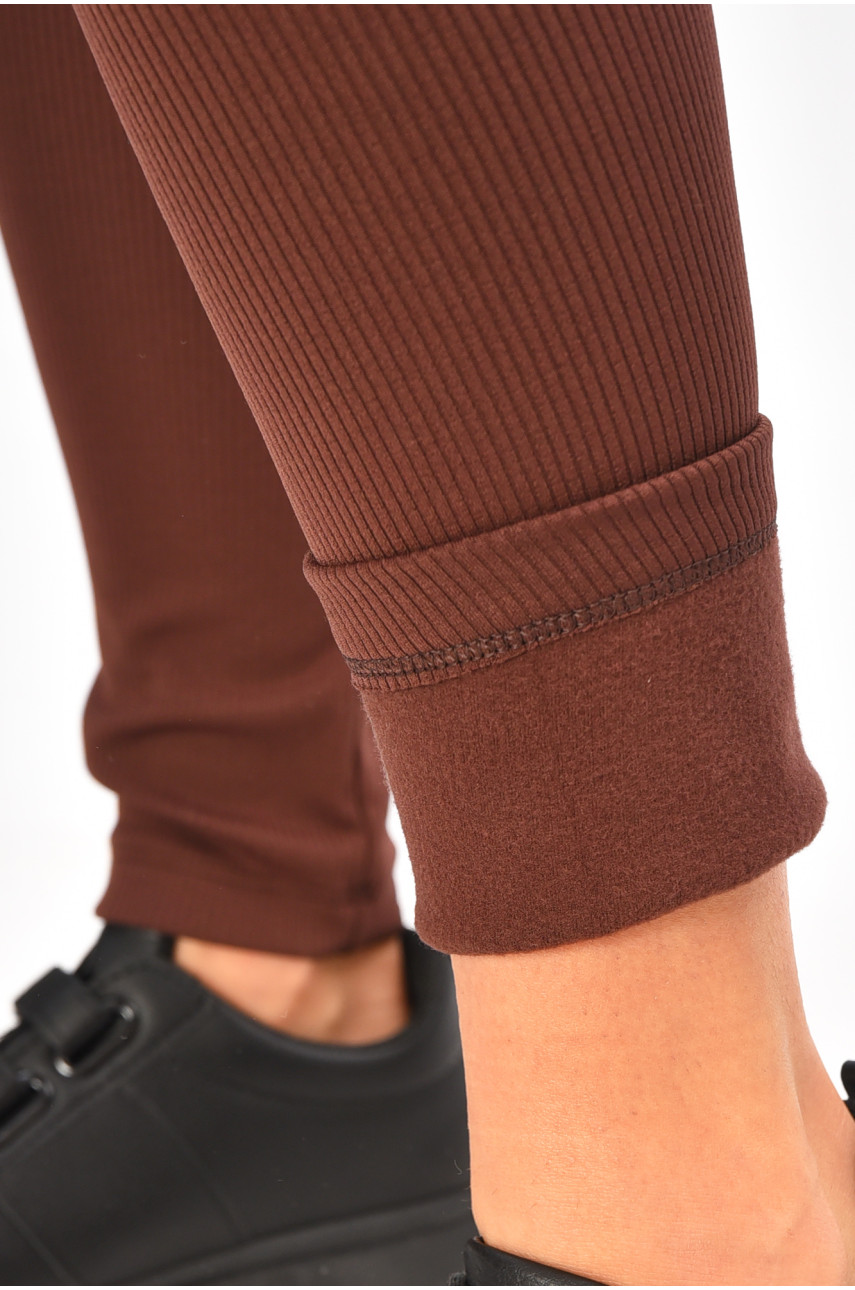 Лосины женские в рубчик на флисе шоколадного цвета 4001 206899