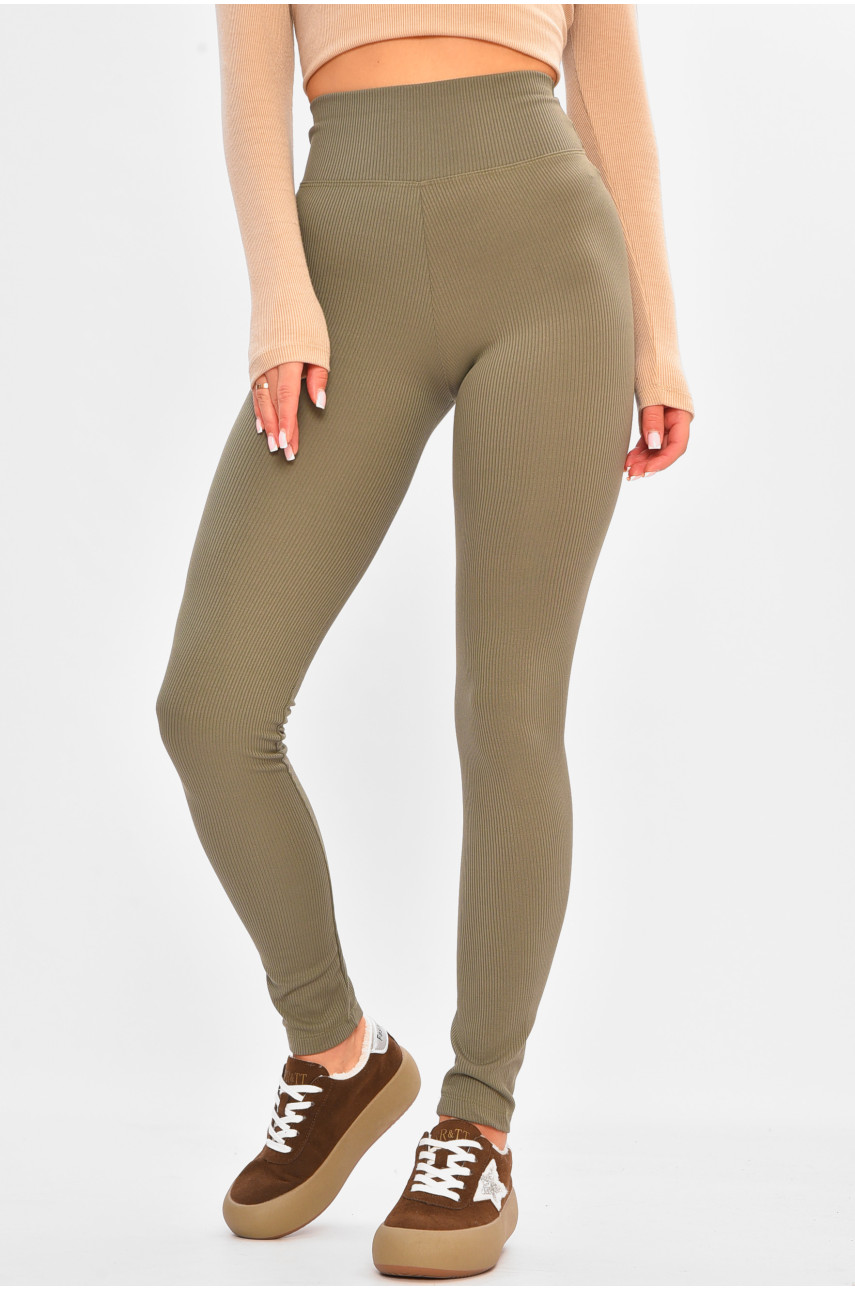 Лосины женские в рубчик на флисе оливкового цвета 4001 206903