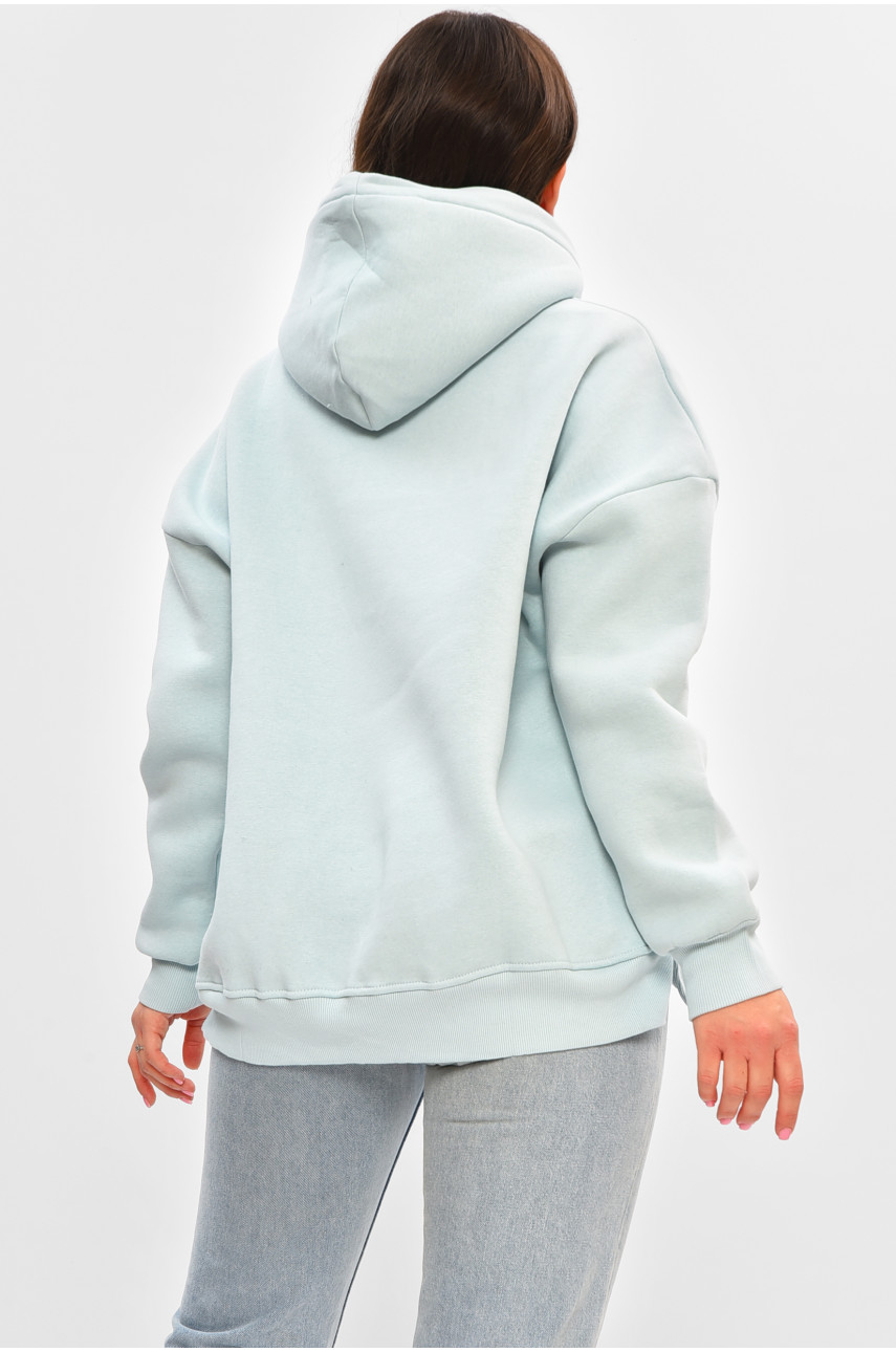 Худі жіноче напівбатальне на флісі блакитного кольору з принтом 707 206914