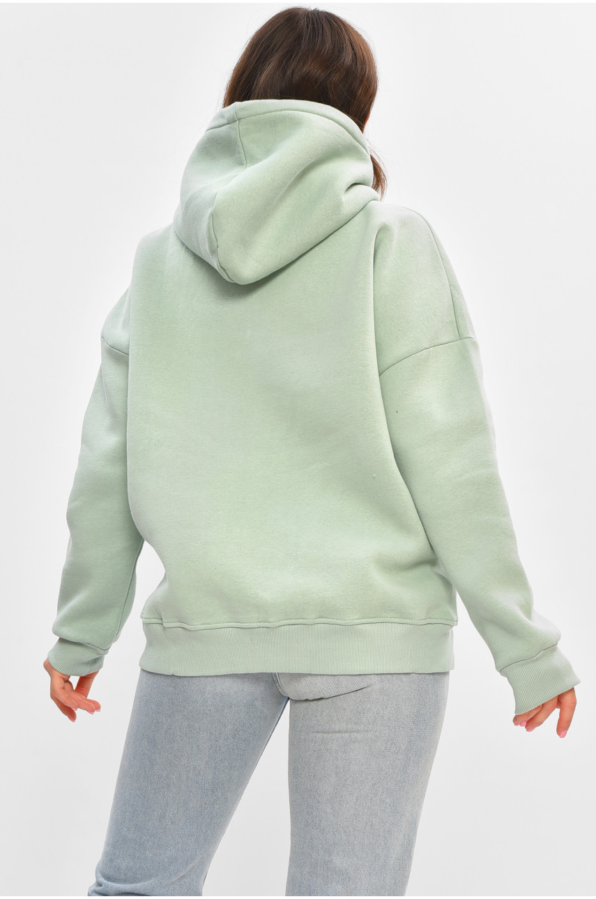 Худі жіноче напівбатальне на флісі м'ятного кольору з принтом 707 206915