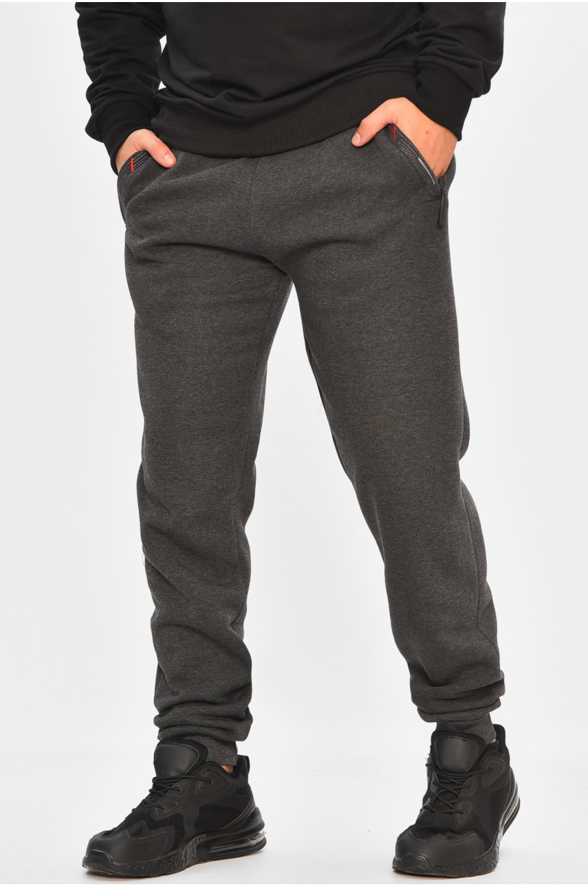 Спортивные штаны мужские на флисе тёмно-серого цвета R-41558-jk 206924