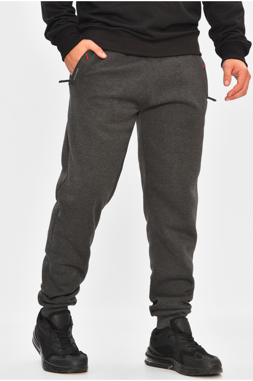 Спортивные штаны мужские на флисе тёмно-серого цвета R-41558-jk 206924