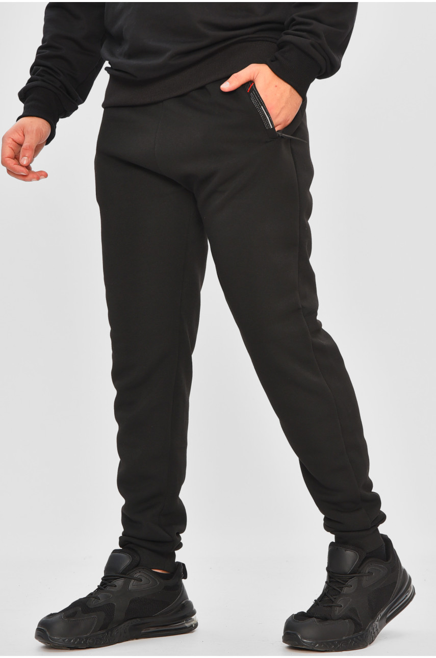 Спортивные штаны мужские на флисе черного цвета R-41558-jk 206925