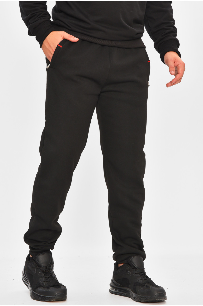 Спортивные штаны мужские на флисе черного цвета R-41526-jk 206927