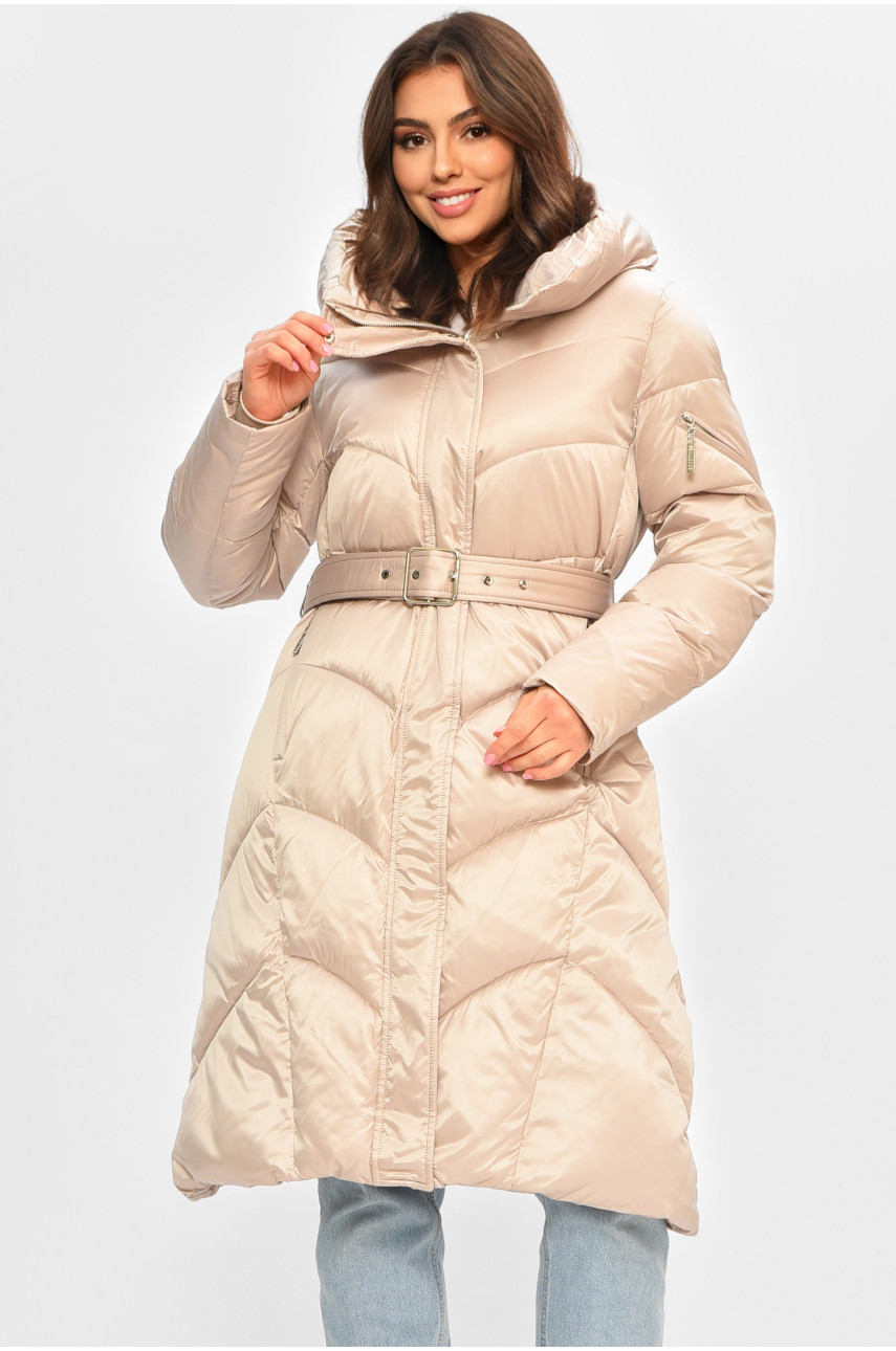 Куртка жіноча подовжена зима світло-бежевого кольору 5612 206971