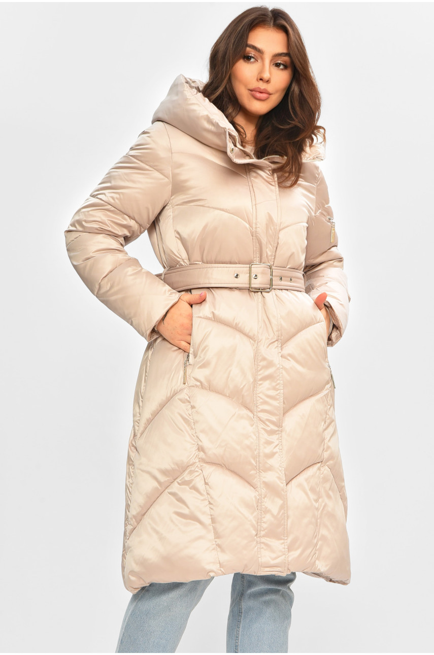 Куртка жіноча подовжена зима світло-бежевого кольору 5612 206971