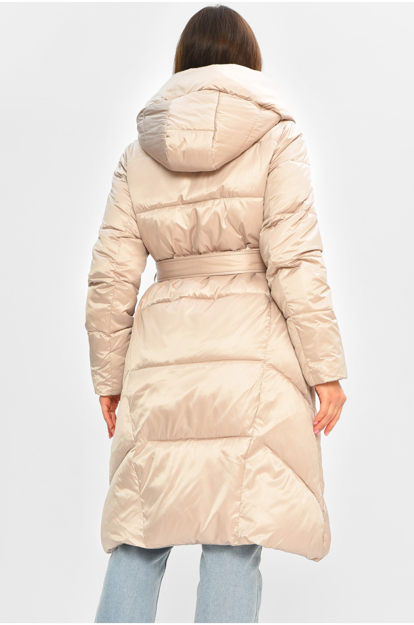 Куртка жіноча подовжена зима світло-бежевого кольору 5612 206971