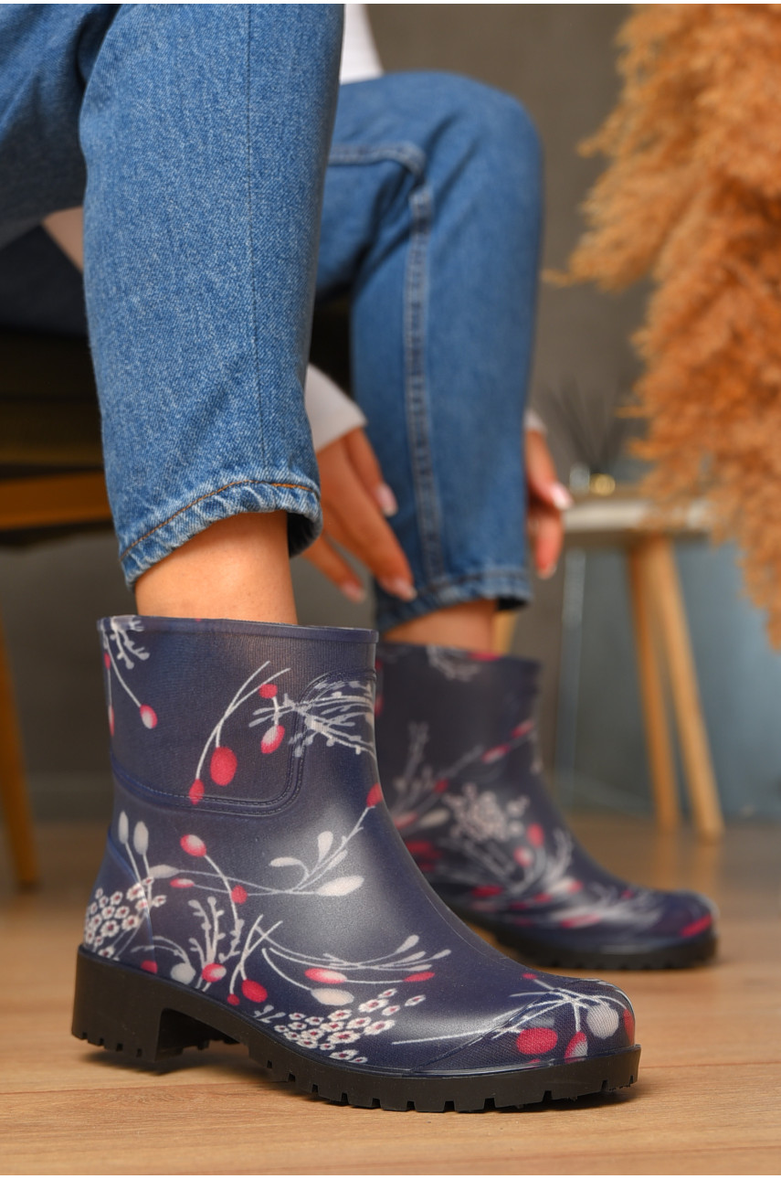 Чоботи гумові низькі жіночі з візерунком чорного кольору БЖ-6 206983