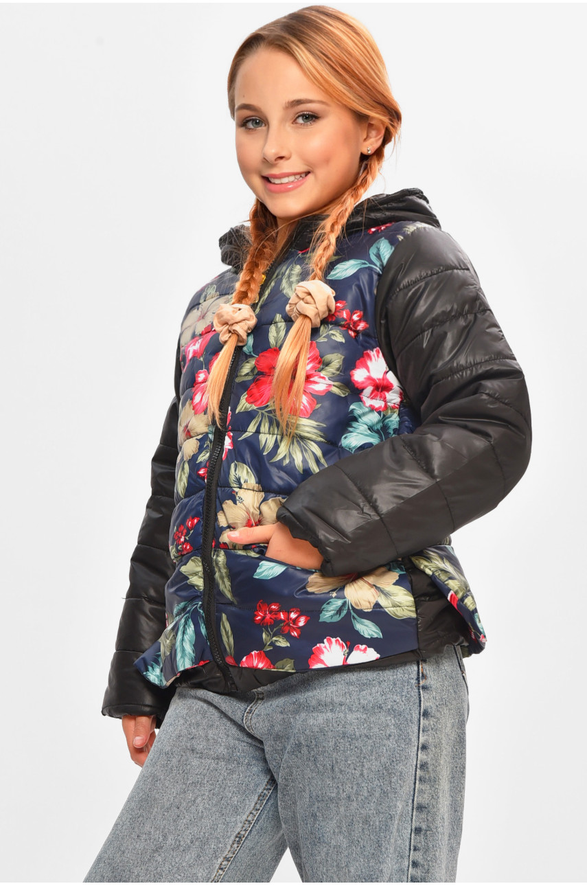 Куртка детская для девочки демисезонная темно-синего цвета 08-1 206992