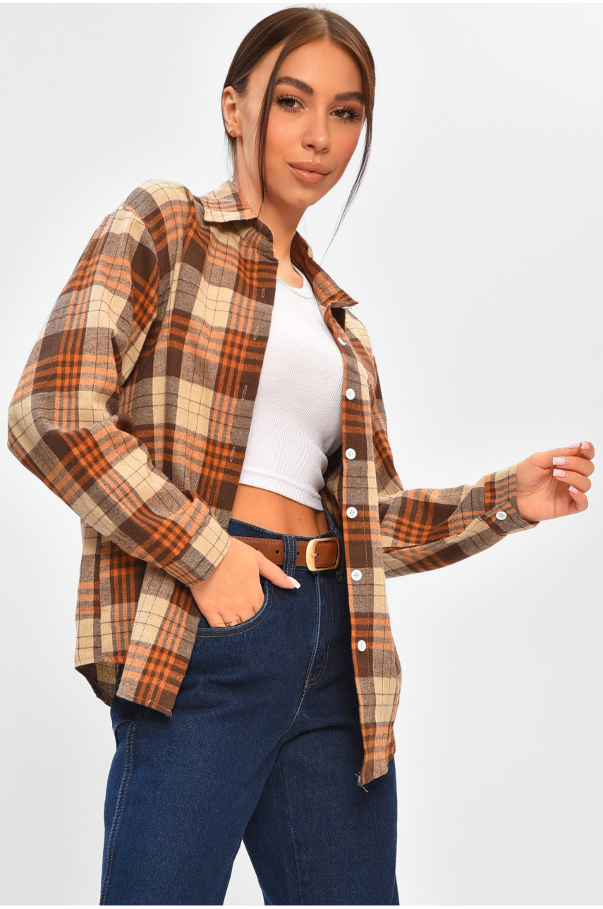 Сорочка жіноча коричневого кольору з принтом 107 207002