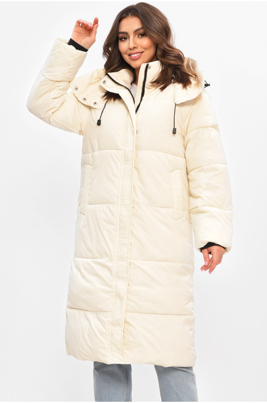 Куртка жіноча подовжена зима молочного кольору 667/106 207009