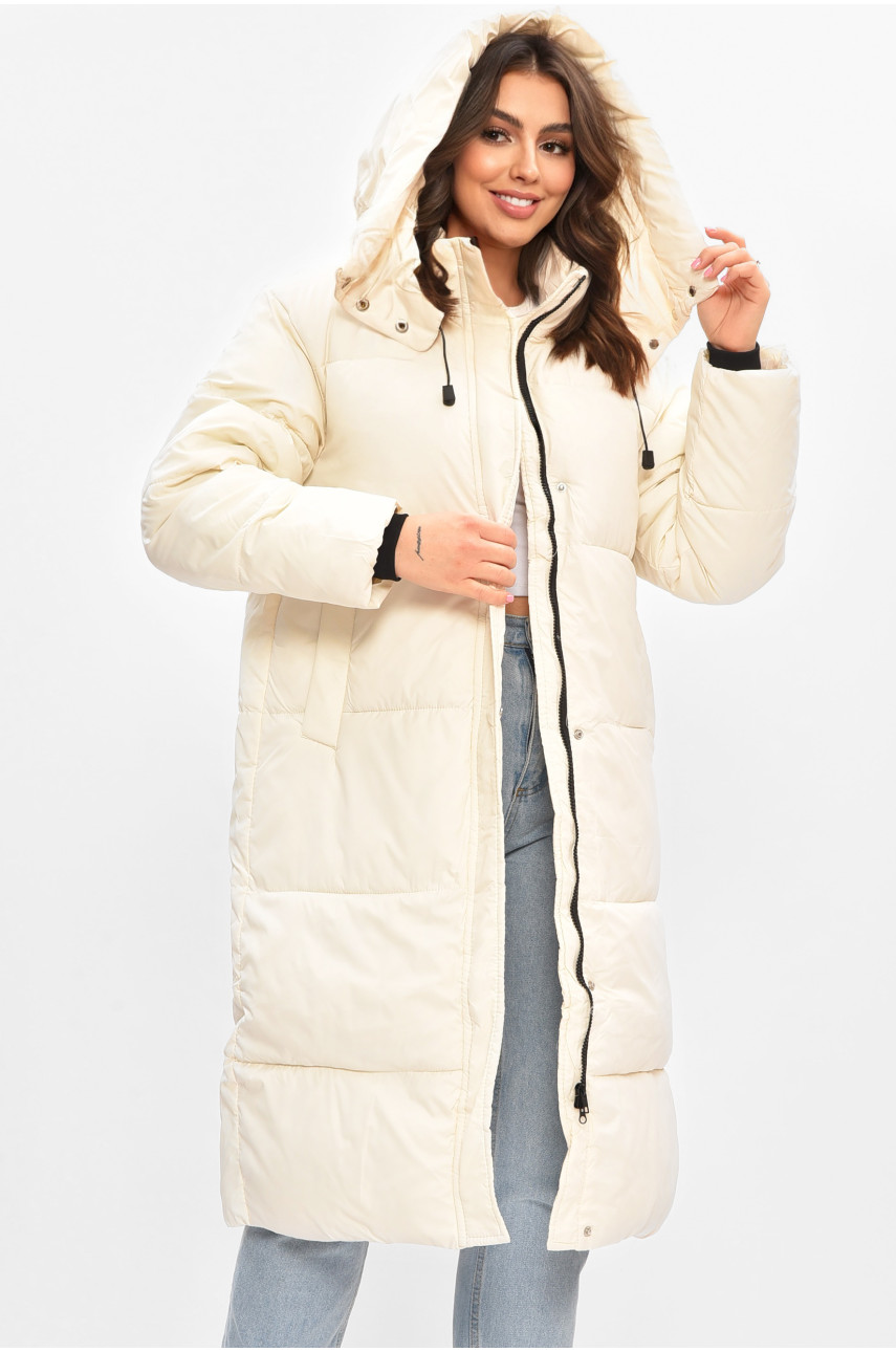 Куртка жіноча подовжена зима молочного кольору 667/106 207009