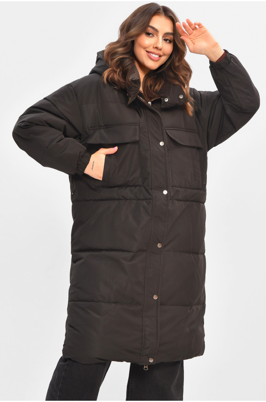 Куртка жіноча подовжена зима чорного кольору 399/А18 207011