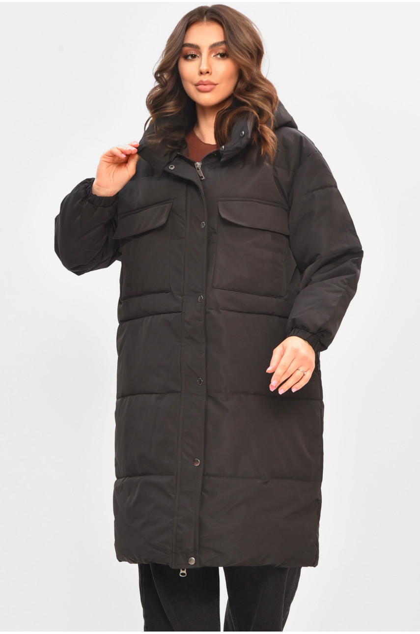 Куртка жіноча подовжена зима чорного кольору 399/А18 207011