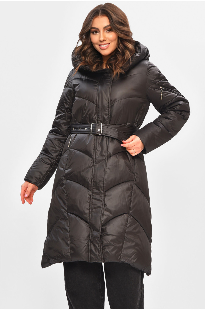 Куртка жіноча подовжена зима чорного кольору 5612 207012