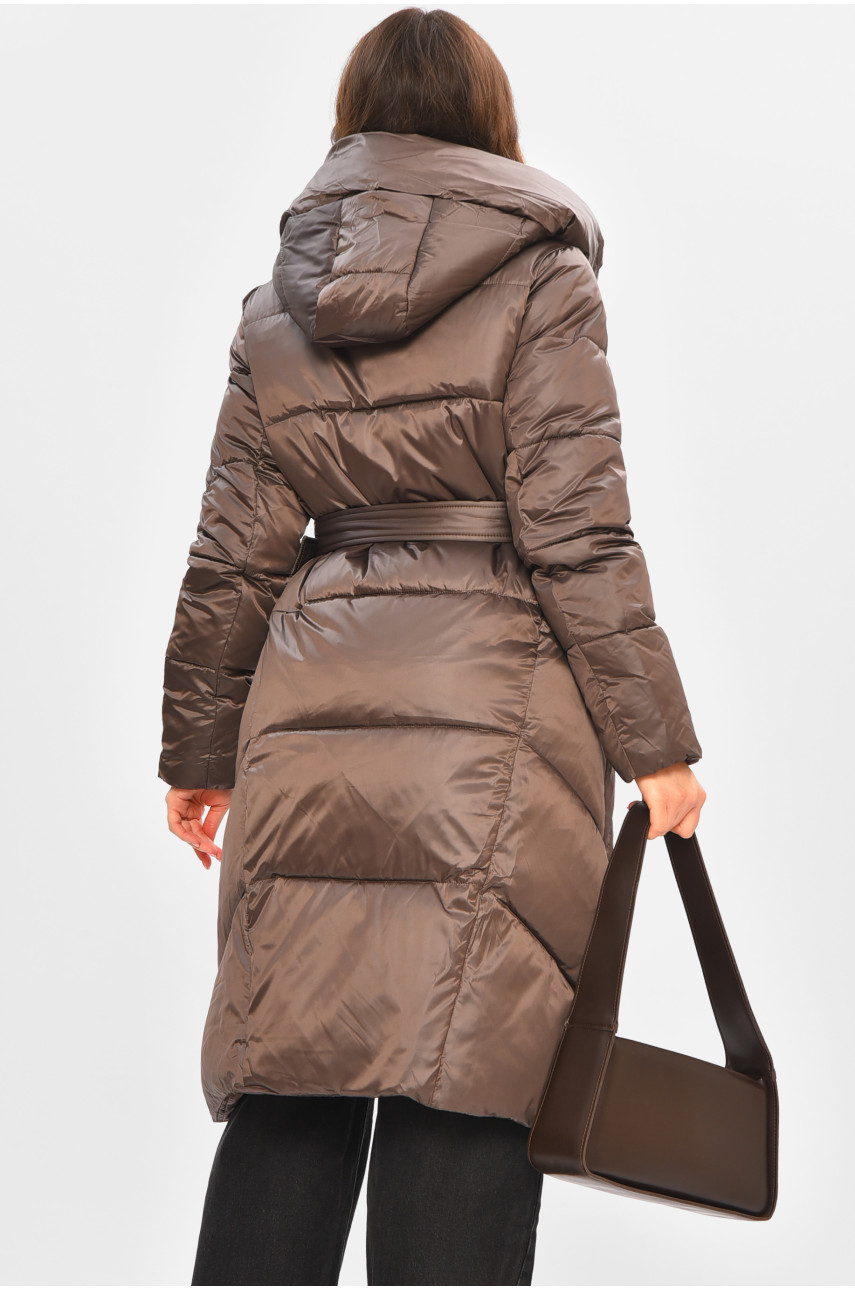 Куртка жіноча подовжена зима шоколадного кольору 5612 207013