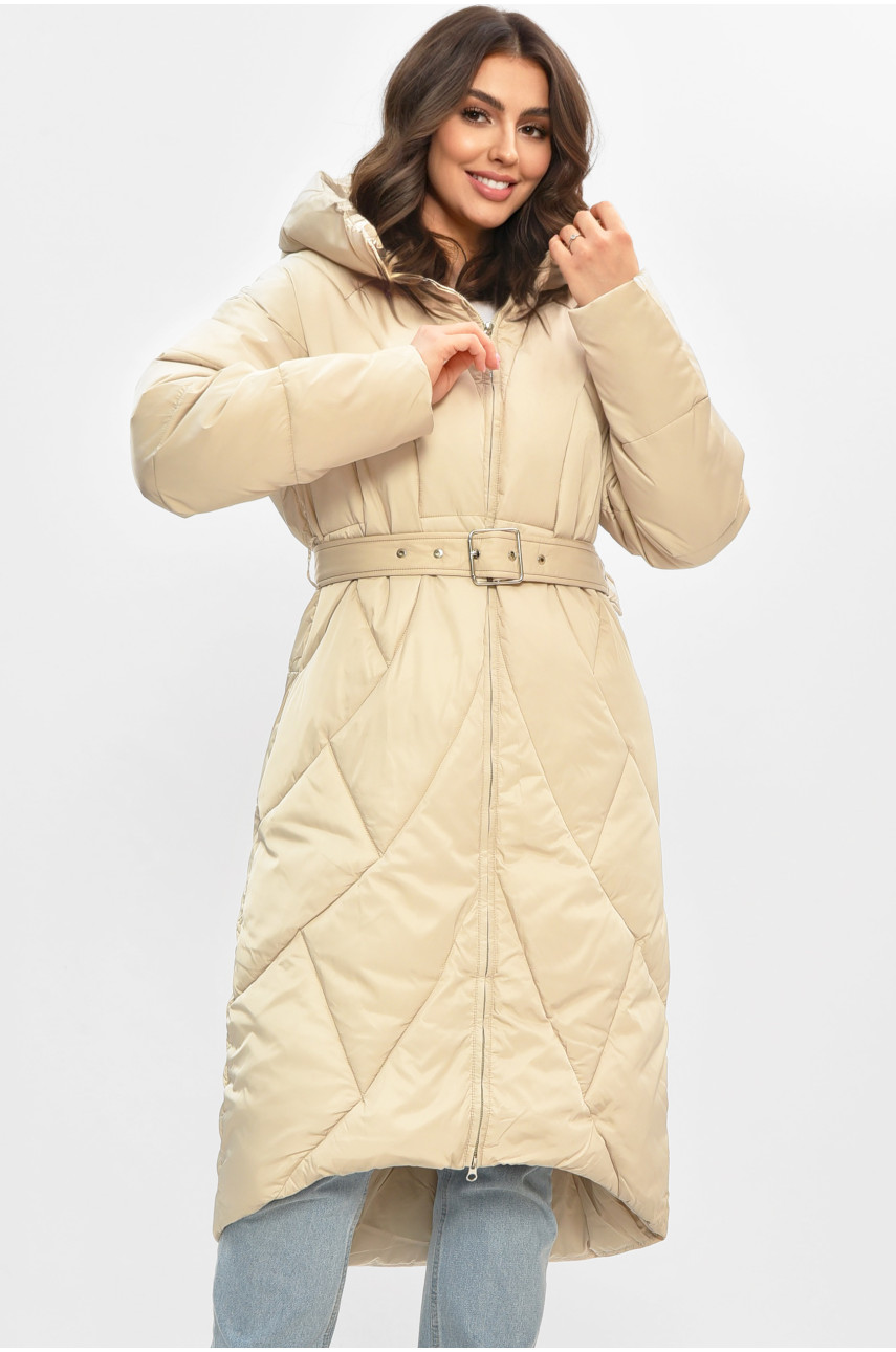 Куртка жіноча подовжена зима світло-бежевого кольору 5618 207033