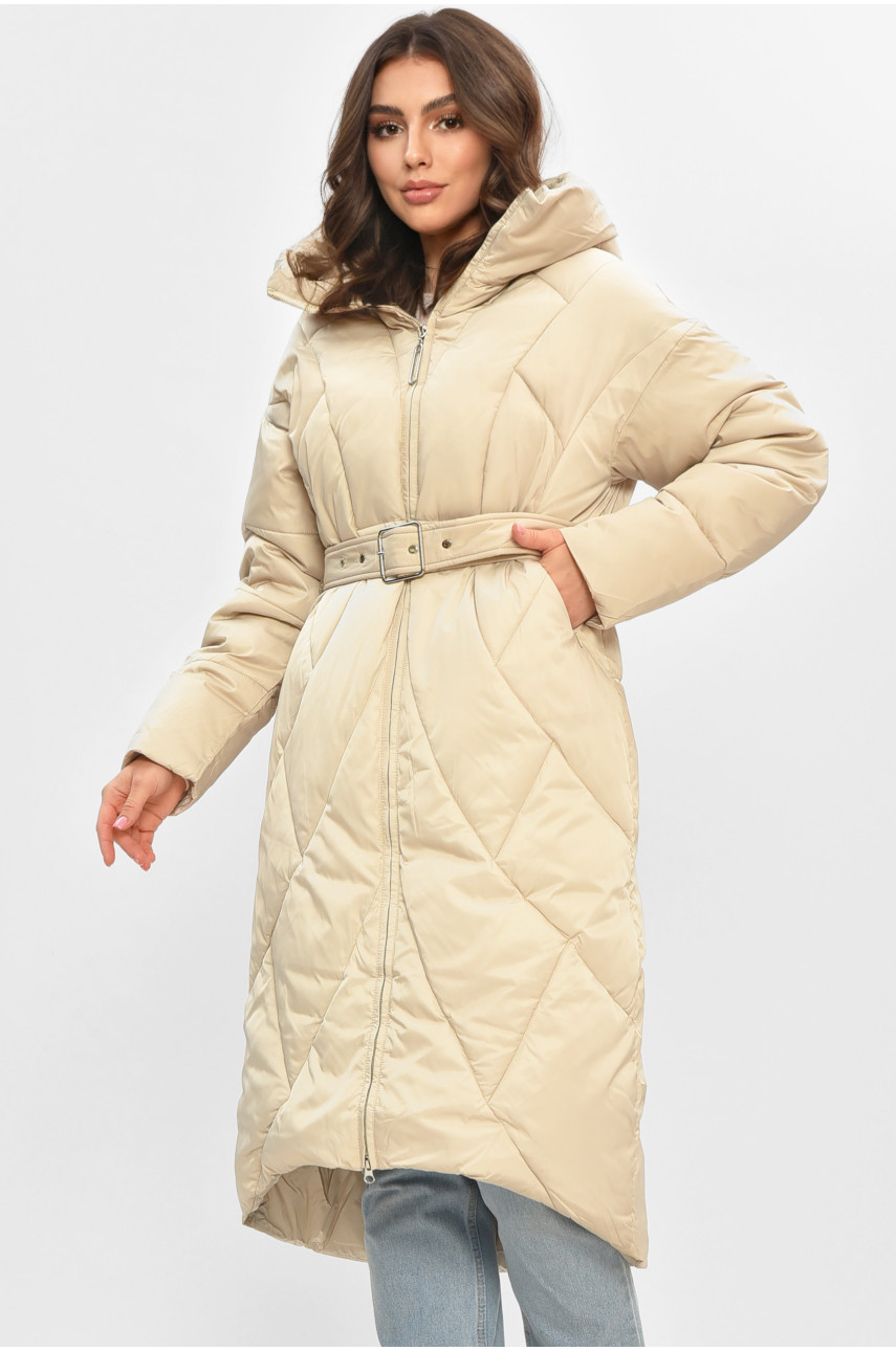 Куртка жіноча подовжена зима світло-бежевого кольору 5618 207033