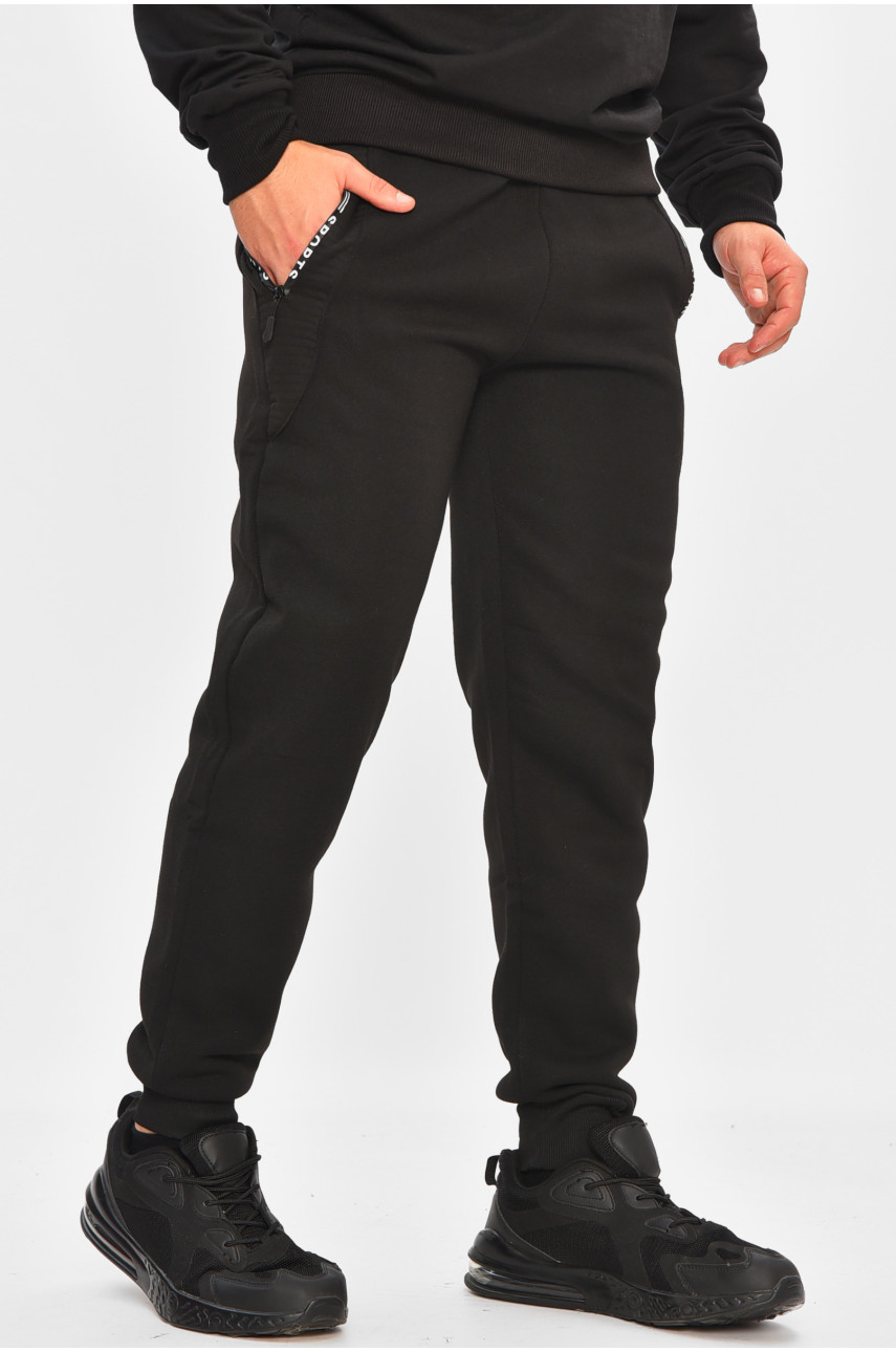 Спортивные штаны мужские на флисе черного цвета 6120 207037