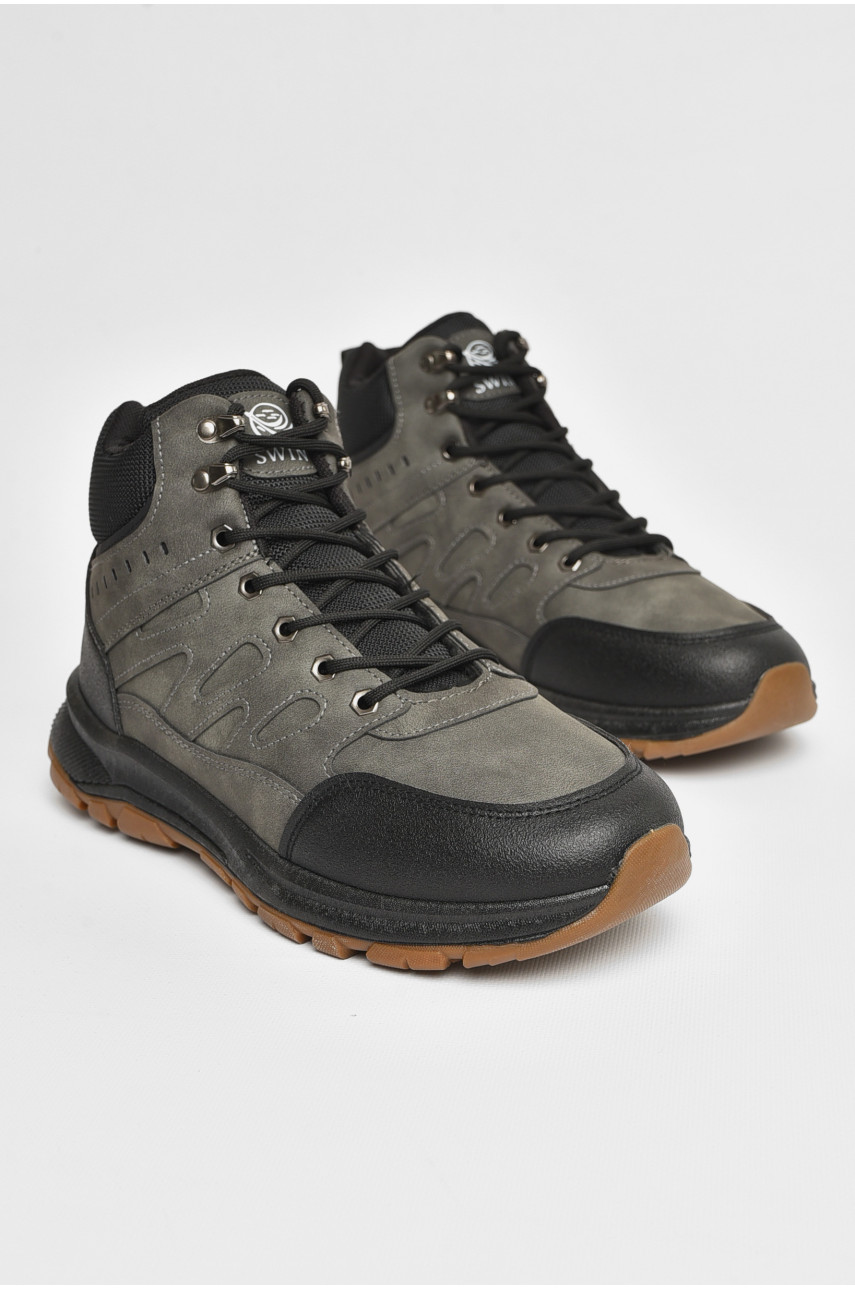 Ботинки мужские зимние на меху серого цвета YB10627-2 207041