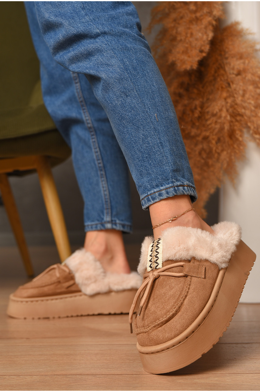 Домашні капці жіночі на хутрі бежевого кольору А-5145 207042