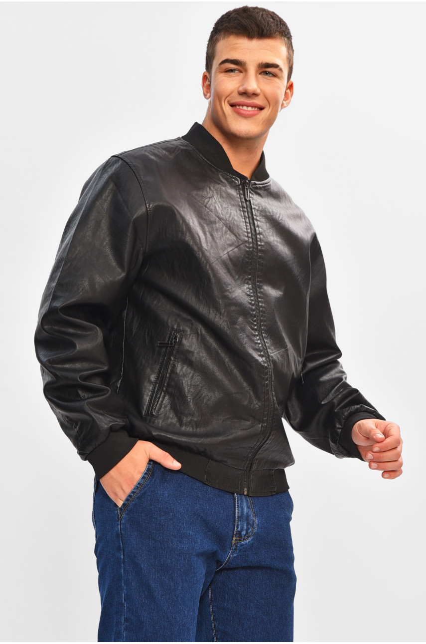 Куртка мужская демисезонная экокожа черного цвета 718 207070