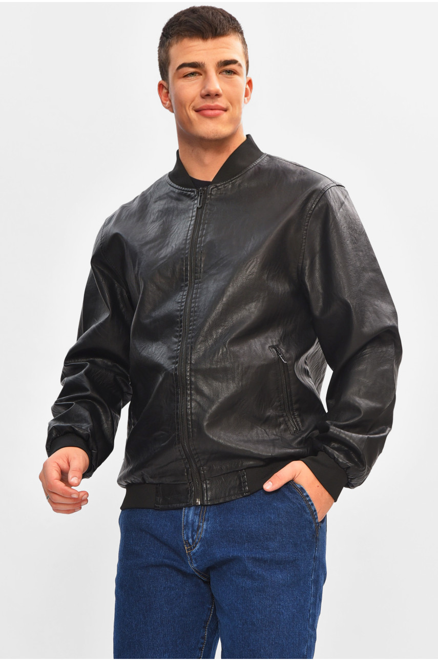 Куртка мужская демисезонная экокожа черного цвета 718 207070