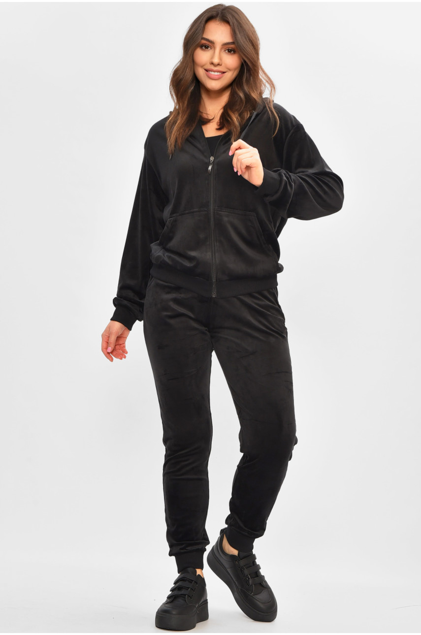 Спортивный костюм женский велюр черного цвета 9135 207112