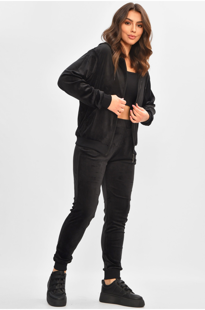 Спортивный костюм женский велюр черного цвета 9135 207112