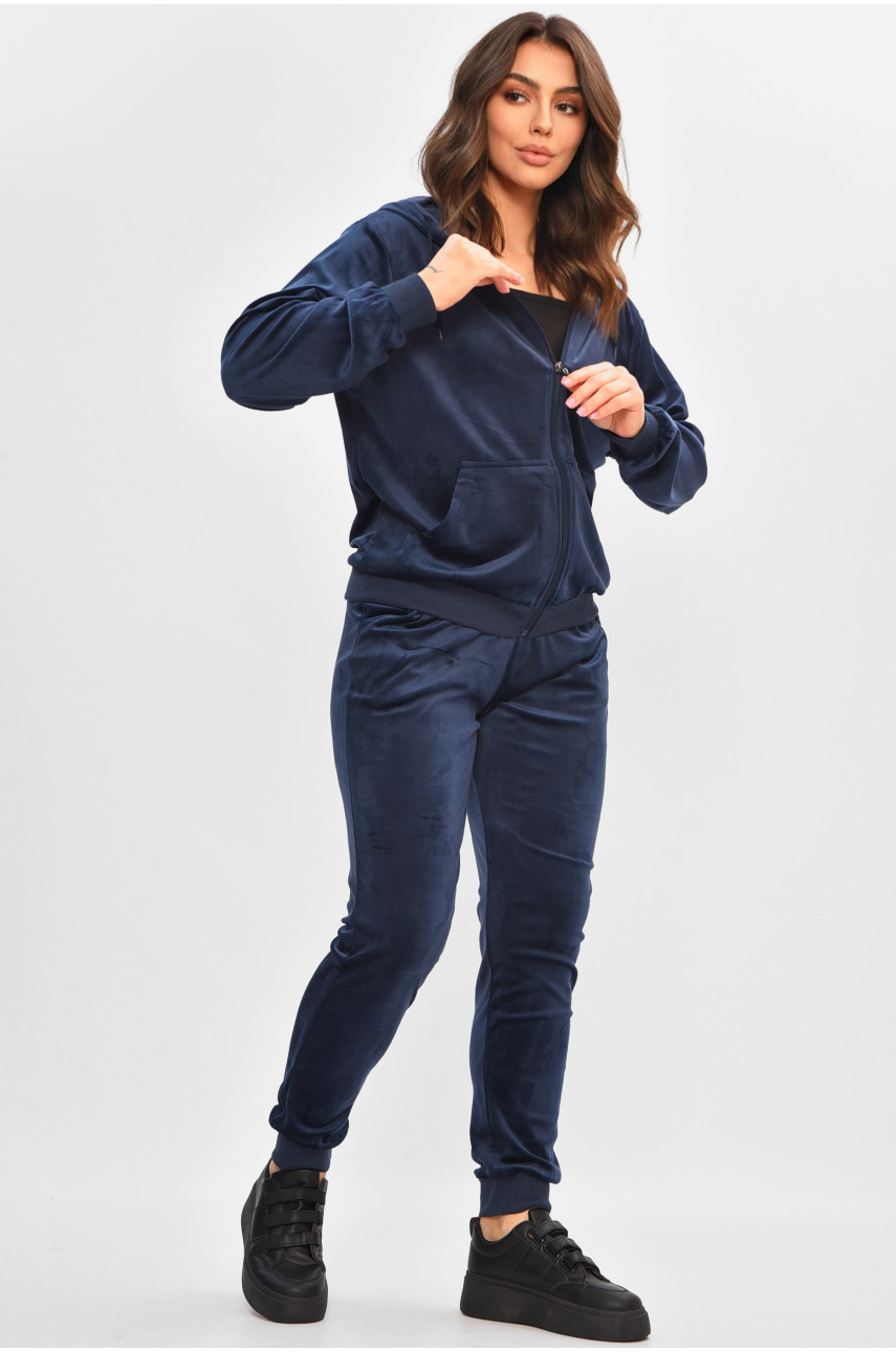 Спортивный костюм женский велюр тёмно-синего цвета 9135 207115