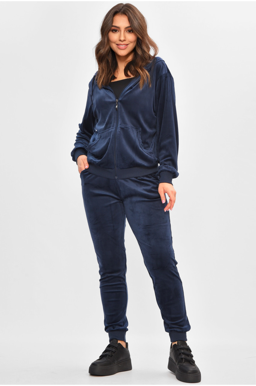 Спортивный костюм женский велюр тёмно-синего цвета 9135 207115