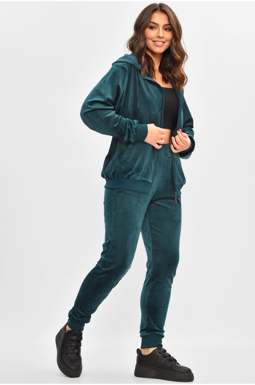 Спортивний костюм жіночий велюр смарагдового кольору 9135 207118