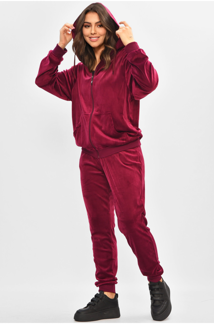 Спортивный костюм женский велюр бордового цвета 9135 207122