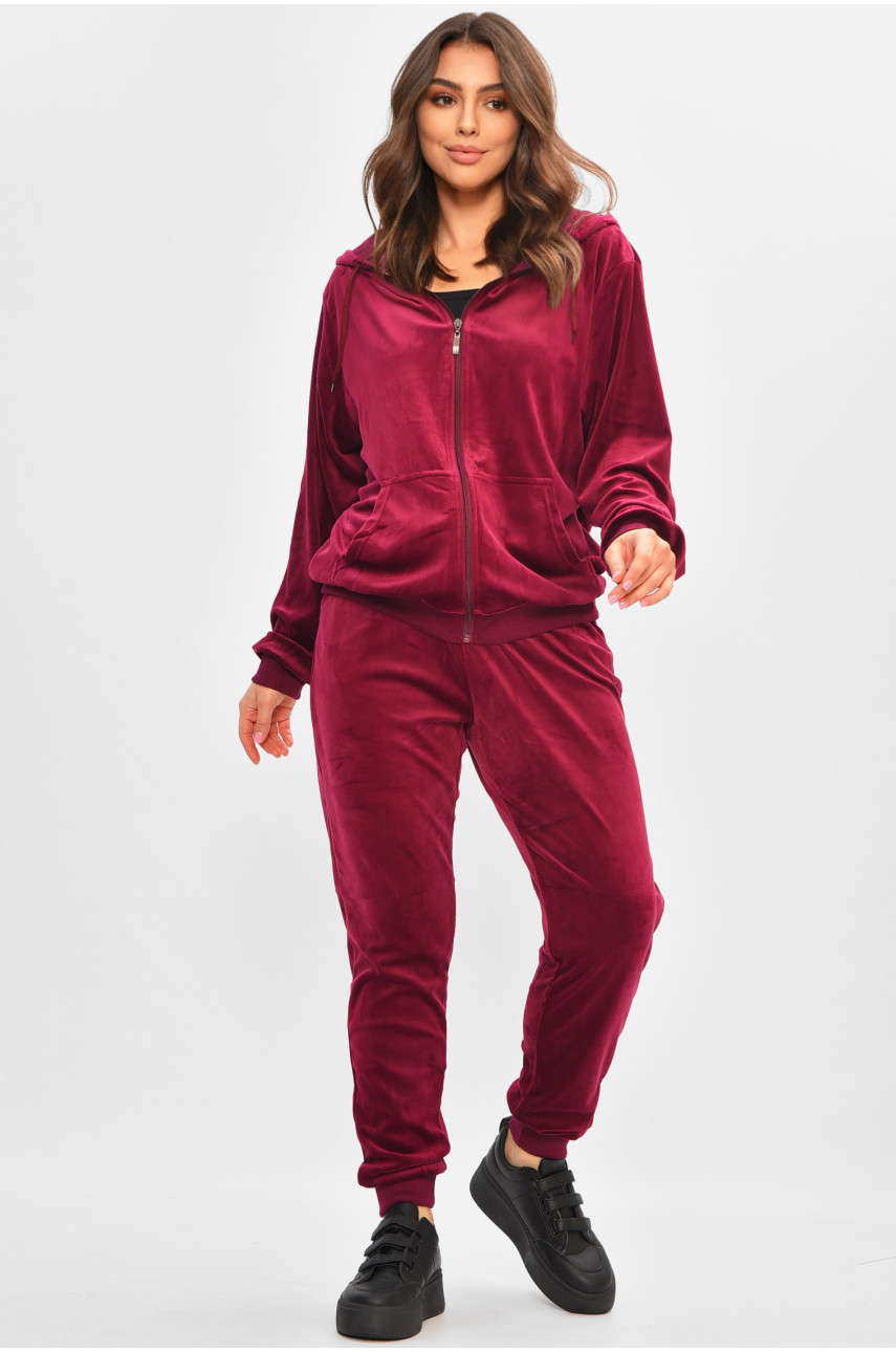 Спортивный костюм женский велюр бордового цвета 9135 207122