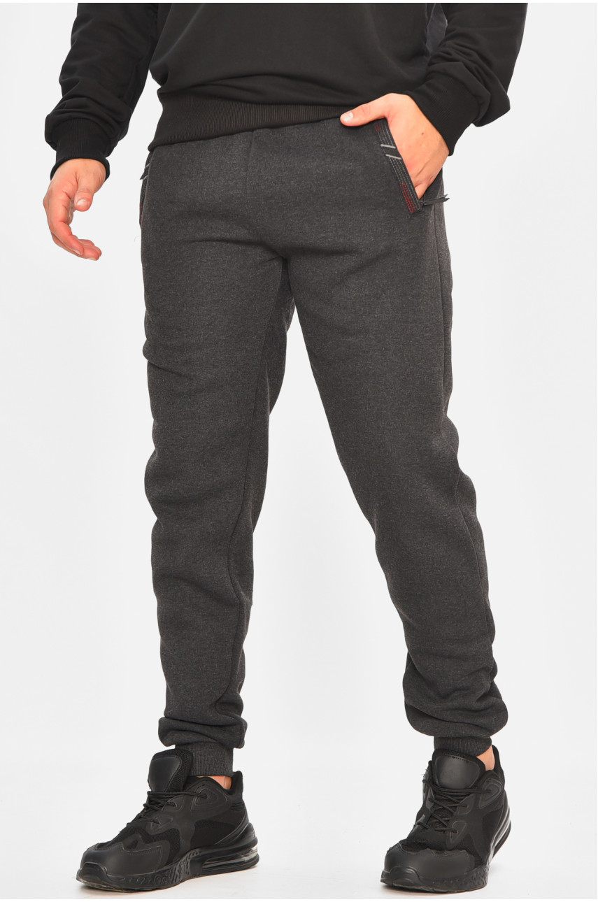 Спортивные штаны мужские на флисе темно-серого цвета 41748 207132