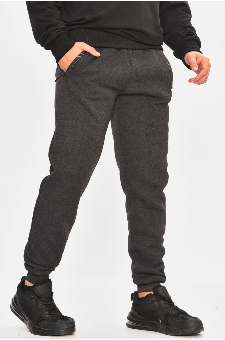 Спортивные штаны мужские на флисе темно-серого цвета 41748 207132