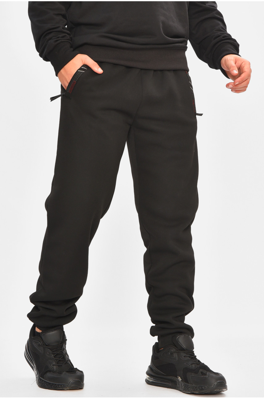 Спортивные штаны мужские на флисе черного цвета 41748 207133