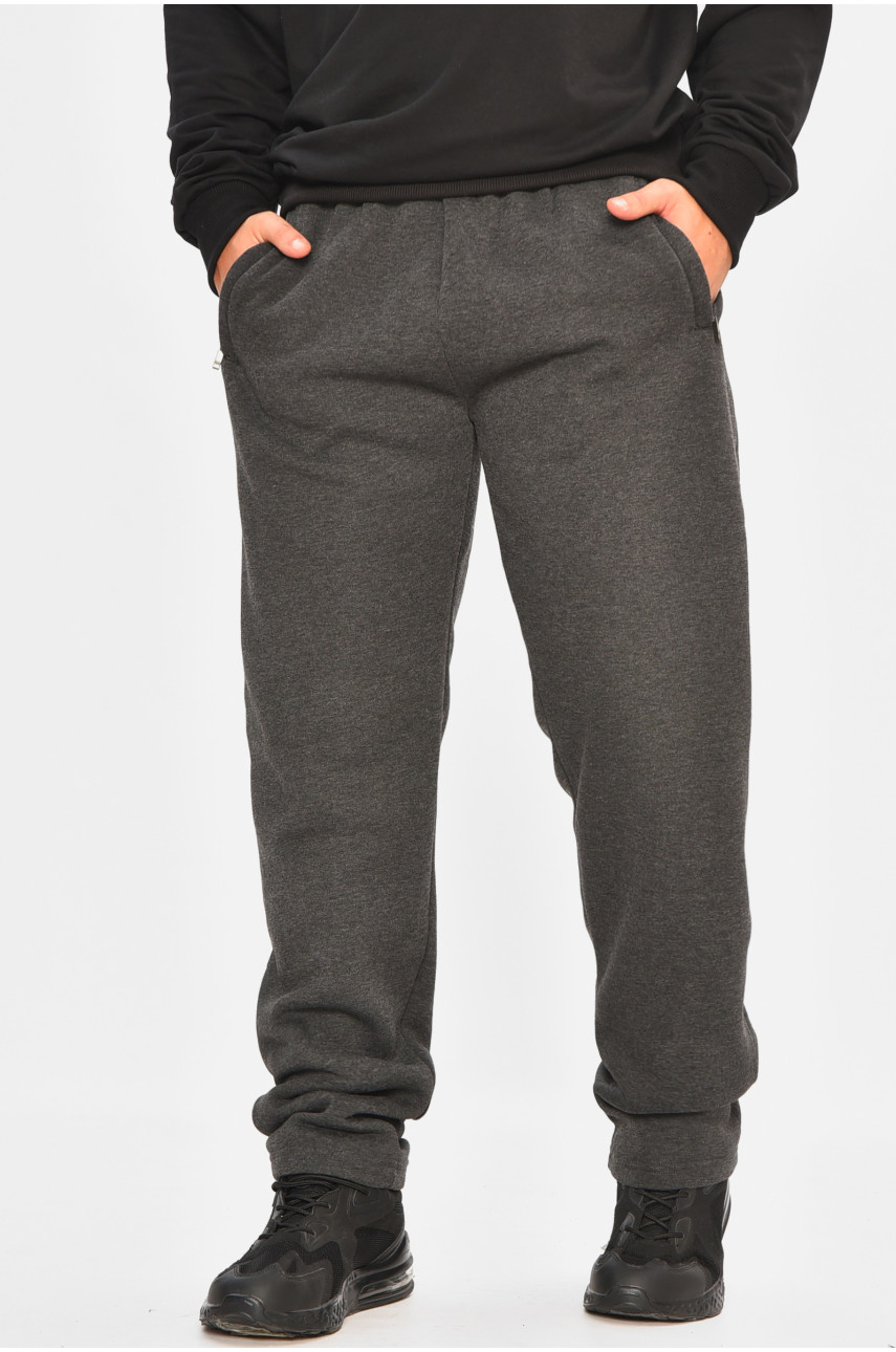 Спортивные штаны мужские на флисе тёмно-серого цвета 41223 207136