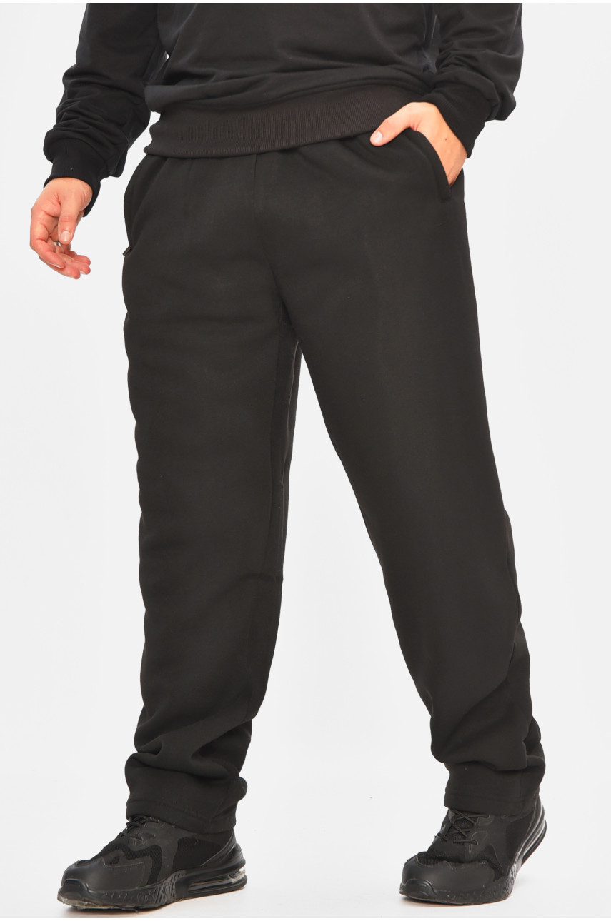 Спортивные штаны мужские на флисе полубатальные черного цвета 41715 207144