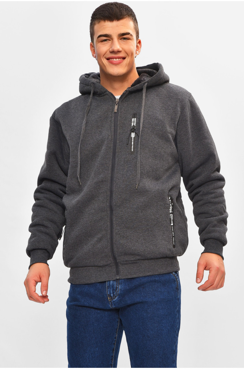 Кофта чоловіча однотонна на хутрі темно-сірого кольору 2652 207159