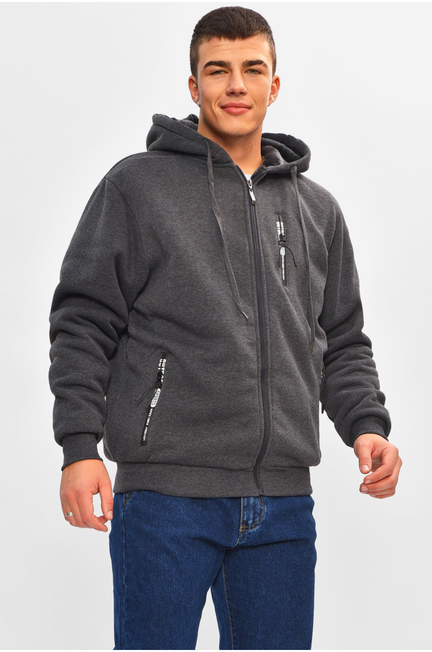 Кофта чоловіча однотонна на хутрі темно-сірого кольору 2652 207159
