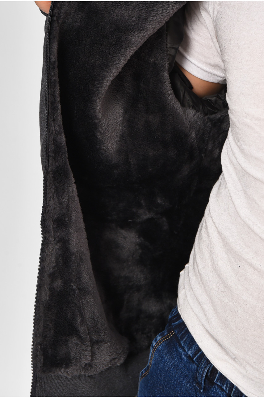 Кофта чоловіча однотонна на хутрі темно-сірого кольору 2652 207159