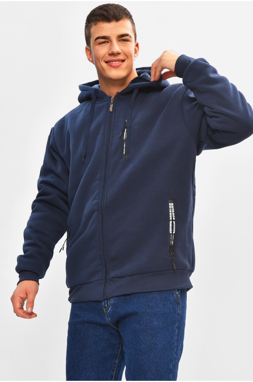 Кофта чоловіча однотонна на хутрі темно-синього кольору 2652 207161