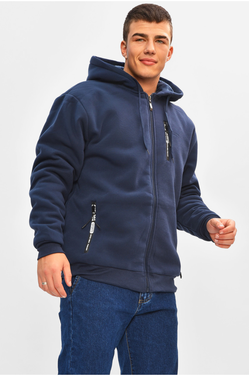 Кофта чоловіча однотонна на хутрі темно-синього кольору 2652 207161
