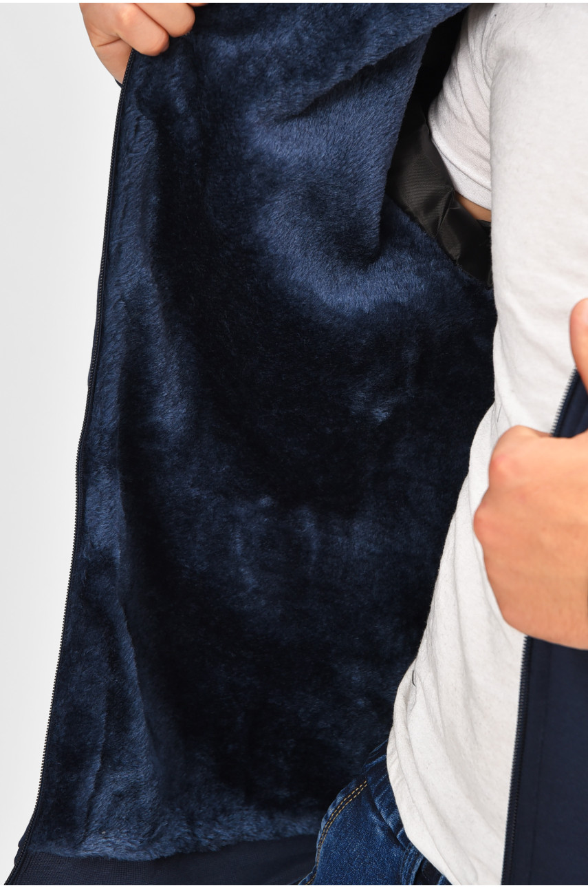 Кофта чоловіча однотонна на хутрі темно-синього кольору 2652 207161