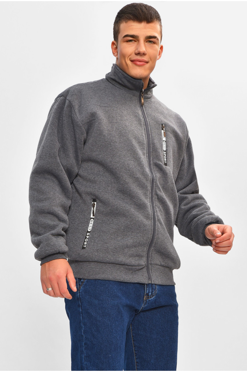 Кофта чоловіча однотонна на хутрі сірого кольору 2718 207173