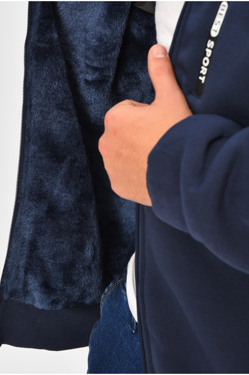 Кофта чоловіча однотонна на хутрі темно-синього кольору 2718 207174