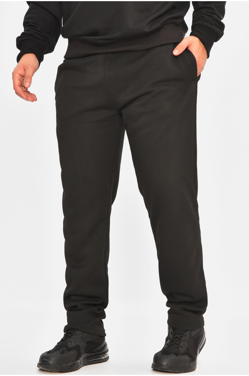 Спортивные штаны мужские на флисе черного цвета R-0025-K 207176