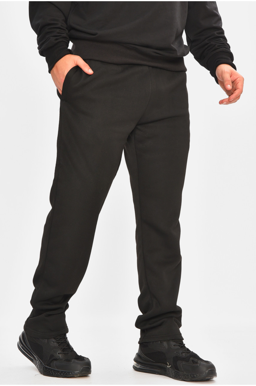 Спортивные штаны мужские на флисе черного цвета R-0025-K 207176