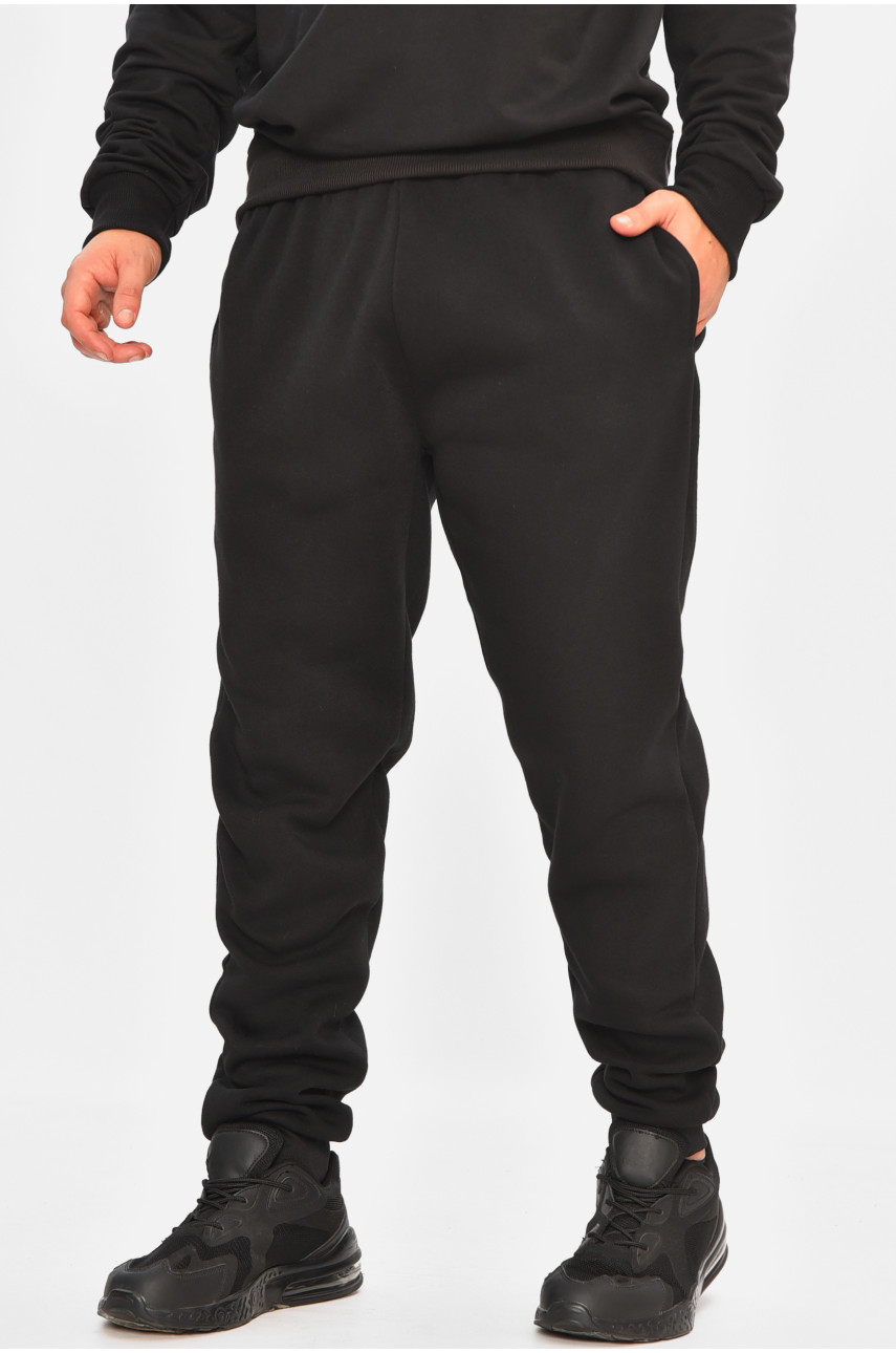 Спортивные штаны мужские на флисе черного цвета 09к 207178